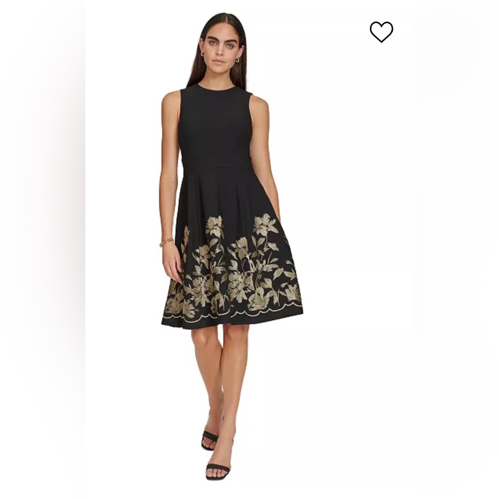 CALVIN KLIEN Petite Embroidered-Skirt Fit & Flair Dress